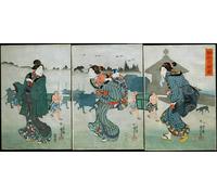 ARToPHIIU Abstract Art Picture Art Print Poster Painting for Wall Morning Mist At Komagata Amusements of the Four Seasons by Utagawa Kuniyoshi Painting on Canvas for Home Decor 60x90cm