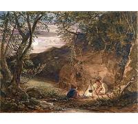 ARToPHIIU Abstract Art Picture Art Print Poster Painting for Wall the Gypsy Encampment Moonlight by Samuel Palmer Painting on Canvas for Home Decor 60x90cm