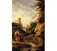 ARToPHIIU Abstract Art Picture Art Print Poster Painting for Wall Two female peasants by a waterfall a town and aqueduct beyond Claude Vernet Painting on Canvas for Home Decor 60x90cm