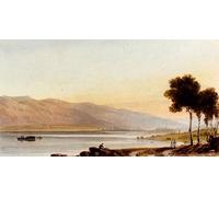 ARToPHIIU Famous Painting Picture Art Print Artwork Picture Figures and Sheep on the Shore of Lake Geneva with the Chateau De Chillon in the Distance by John Varley for Home Decor 60x90cm