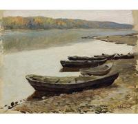ARToPHIIU Famous Painting Picture Art Print Artwork Picture Landscape Boats on the Shore by Isaac Levitan Poster Painting Art for Home Decor 60x90cm