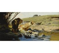 ARToPHIIU Famous Painting Picture Art Print Canvas Prints Art a Lion and Lioness At a Stream by Wilhelm Kuhnert Oil Painting Artwork for Home Decor 60x90cm
