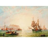 ARToPHIIU Famous Painting Picture Art Print Canvas Prints Art a Trading Brig and Other Vessels off the Entrance to Scarborough by Johncarmichael Oil Painting Artwork for Home Decor 60x90cm