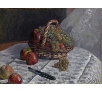 ARToPHIIU Famous Painting Picture Art Print Canvas Prints Art Apples and Grapes in a Basket by Alfred Sisle Oil Painting Artwork for Home Decor 60x90cm
