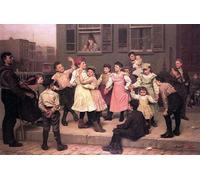 ARToPHIIU Famous Painting Picture Art Print Canvas Prints Art Children Dancing in the Street by George Brown Oil Painting Artwork for Home Decor 60x90cm