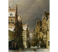 ARToPHIIU Famous Painting Picture Art Print Canvas Prints Art Figures in the Snow Covered Streets of a Dutch Town by Pieter Gerard Vertin Oil Painting Artwork for Home Decor 60x90cm