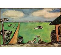 ARToPHIIU Famous Painting Picture Art Print Canvas Prints Art Green Meadow with Cows by Max Beckmann Oil Painting Artwork for Home Decor 60x90cm