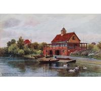 ARToPHIIU Famous Painting Picture Art Print Canvas Prints Art Llandrindod Wells Boat House on Lake by Alfred Robert Quinton Oil Painting Artwork for Home Decor 60x90cm