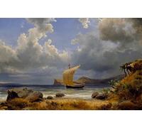 ARToPHIIU Famous Painting Picture Art Print Canvas Prints Art Sailboat in an Italian Bay by Oswald Achenbach Oil Painting Artwork for Home Decor 60x90cm