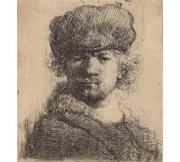 ARToPHIIU Famous Painting Picture Art Print Canvas Prints Art Self-portrait in a Heavy Fur cap by Rembrandt van Rijn Oil Painting Artwork for Home Decor 60x90cm