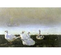 ARToPHIIU Famous Painting Picture Art Print Canvas Prints Art Snow Geese By the Sea Frank Richards R.B.A. Oil Painting Artwork for Home Decor 60x90cm