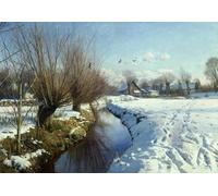 ARToPHIIU Famous Painting Picture Art Print Canvas Prints Art Sunny Winter Day At The Brook by Peder Monsted Oil Painting Artwork for Home Decor 60x90cm