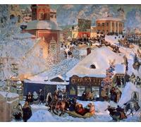 ARToPHIIU Famous Painting Picture Art Print Canvas Prints Art traditional Festivities in the Snowy Streets of a Provincial Town by Boris Mikhailovich Kustodiev for Home Decor 60x90cm