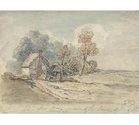 ARToPHIIU Vintage Canvas Painting Print Artwork Poster Print Artwork a Thatched Cottage and Trees At the Turn of a Country Road by Famous Artist Picture on Canvas for Home Decor 60x90cm