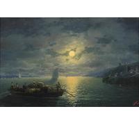 ARToPHIIU Vintage Canvas Painting Print Artwork Poster Print Artwork Crossing the Dnepr River At Moonlit Night by Ivan Konstantinovich Aivazovsky Picture on Canvas for Home Decor 60x90cm