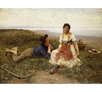 ARToPHIIU Vintage Canvas Painting Print Artwork Poster Print Artwork Flirtation by Eugen Von Blaas Picture on Canvas for Home Decor 60x90cm
