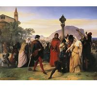 ARToPHIIU Vintage Canvas Painting Print Artwork Poster Print Artwork Sicilian Vespers the Bride of Ruggiero Mastrangelo From Palermo Insulted by Francesco Hayez for Home Decor 60x90cm