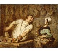 ARToPHIIU Vintage Canvas Painting Print Artwork Poster Print Artwork the Butcher Montmartre Market by Honoré Daumier Picture on Canvas for Home Decor 60x90cm