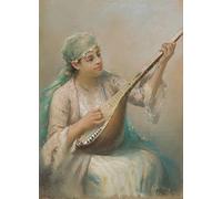 ARToPHIIU Vintage Canvas Painting Print Artwork Poster Print Artwork Woman Playing a Lute by Fausto Zonaro Picture on Canvas for Home Decor 60x90cm