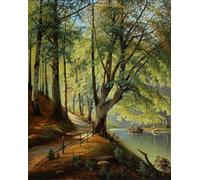 ARToPHIIU Vintage Wall Artwork Paintings Picture Artwork Poster Forest Scenery with New Beech Leaves and People in Rowboat by Siegfried Hass Art Painting Picture for Home Decor 60x90cm