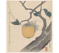 ARToPHIIU Vintage Wall Artwork Paintings Picture Artwork Poster Kakivrucht Met Sprinkhaan by Katsushika Hokusai Art Painting Picture for Home Decor 60x90cm