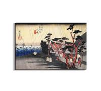 Artopweb EarthArt Materic 53 x 80 cm 3D Material Painting Light Brush Effect Ready to Hang Eco-Friendly - Rain on a Town by the Coast by Hiroshige Utagawa