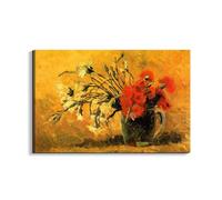 Artopweb EarthArt Materic 53 x 80 cm 3D Material Painting Light Brush Effect Ready to Hang Home Art Decoration Italian Design Eco-Friendly - Vase with Carnations by Van Gogh Vincent