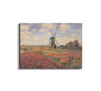 Artopweb EarthArt Materic 58 x 78 cm 3D Material Painting Light Brush Effect Ready to Hang Home Art Decoration Italian Design Eco-Friendly - Homage to Monet - Tulip Fields With Windhill