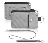 Artpaxy Minimalist Wallet For Mens Womens, Keychain RFID Blocking Zipper Small Wallet with ID Window 2 Lanyards,Water Resistant Travel Cash Card Coin Case Boys Girls, Grey, 4.72 x 3.15 x 0.49 inches