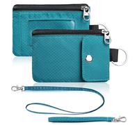 Artpaxy Minimalist Wallet For Mens Womens, Keychain RFID Blocking Zipper Small Wallet with ID Window 2 Lanyards,Water Resistant Travel Cash Card Coin Case Boys Girls, Turquoise, Casual