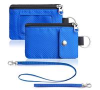 Artpaxy Minimalist Wallet For Mens Womens, Keychain RFID Blocking Zipper Small Wallet with ID Window 2 Lanyards,Water Resistant Travel Cash Card Coin Case Boys Girls, Blue, Casual