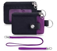 Artpaxy Minimalist Wallet For Mens Womens, Keychain RFID Blocking Zipper Small Wallet with ID Window 2 Lanyards,Water Resistant Travel Cash Card Coin Case Boys Girls, Purple Black, S, Classic