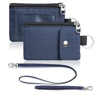 Artpaxy Minimalist Wallet For Mens Womens, Keychain RFID Blocking Zipper Small Wallet with ID Window 2 Lanyards,Water Resistant Travel Cash Card Coin Case Boys Girls, Navy blue, Casual