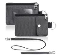 Artpaxy Minimalist Wallet For Mens Womens, Keychain RFID Blocking Zipper Small Wallet with ID Window 2 Lanyards,Water Resistant Travel Cash Card Coin Case Boys Girls, Dark Gray, Casual