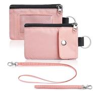 Artpaxy Minimalist Wallet For Mens Womens, Keychain RFID Blocking Zipper Small Wallet with ID Window 2 Lanyards,Water Resistant Travel Cash Card Coin Case Boys Girls, Light pink, Casual