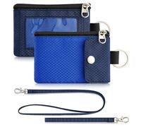 Artpaxy Minimalist Wallet For Mens Womens, Keychain RFID Blocking Zipper Small Wallet with ID Window 2 Lanyards,Water Resistant Travel Cash Card Coin Case Boys Girls, Blue+Navy, 4.72 inches x 3.15
