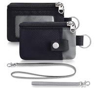 Artpaxy Minimalist Wallet For Mens Womens, Keychain RFID Blocking Zipper Small Wallet with ID Window 2 Lanyards,Water Resistant Travel Cash Card Coin Case Boys Girls, Grey Black, 4.72 inches x 3.15