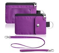 Artpaxy Minimalist Wallet For Mens Womens, Keychain RFID Blocking Zipper Small Wallet with ID Window 2 Lanyards,Water Resistant Travel Cash Card Coin Case Boys Girls, Purple, 4.72 x 3.15 x 0.49 inches