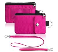 Artpaxy Minimalist Wallet For Mens Womens, Keychain RFID Blocking Zipper Small Wallet with ID Window 2 Lanyards,Water Resistant Travel Cash Card Coin Case Boys Girls, Pink, 4.72 x 3.15 x 0.49 inches