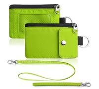 Artpaxy Minimalist Wallet For Mens Womens, Keychain RFID Blocking Zipper Small Wallet with ID Window 2 Lanyards,Water Resistant Travel Cash Card Coin Case Boys Girls, Neon green, Casual