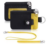 Artpaxy Minimalist Wallet For Mens Womens, Keychain RFID Blocking Zipper Small Wallet with ID Window 2 Lanyards,Water Resistant Travel Cash Card Coin Case Boys Girls, Yellow Black, Classic