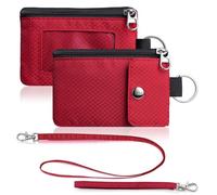 Artpaxy Minimalist Wallet For Mens Womens, Keychain RFID Blocking Zipper Small Wallet with ID Window 2 Lanyards,Water Resistant Travel Cash Card Coin Case Boys Girls, Red, Casual