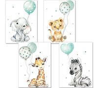 artpin® Children's Room Decoration Pictures Baby Room Mint green gray for for boys and girls - Wall Art Safari Jungle Animal Poster Balloon P63