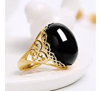 ARTQ Stone Ring Black Jade Natural Stone Ring Women Neckline Adjustable Opening Ring Vintage Statement Rings St Patrick's Day Party Gift Jewellery for Wife Girlfriend Mother