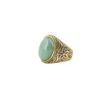 ARTQ Stone Ring Green Aventurine Natural Stone Ring Oval Inlay Ring Statement Fashion Punk Style Rings Memorial Day Gifts Jewelry For Women Men (Inner Diameter:21.3mm)