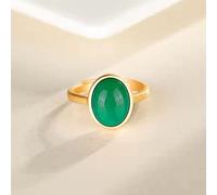 ARTQ Stone Ring Green Jade Natural Stone Ring Women Adjustable Opening Ring Vintage Simple Ankle Rings St Patrick's Day Party Gift Jewellery for Wife Girlfriend Mother