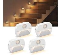 Artrastar 4 Pack LED Motion Sensor Night Lights, 3200K Warm White, Auto On/Off Battery Operated, Wireless Indoor Sensor Lamps for Stairs, Hallway，Toilet, Wardrobe, Kitchen, Children's Room