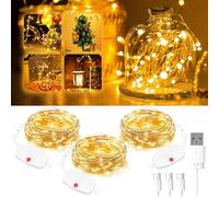 Artrastar Pack of 3 USB Rechargeable Fairy Lights, 3 m 30 LED Copper Wire Lights, Battery Operated Waterproof Fire Fly Style, Ideal for Bedroom, Indoor/Outdoor Wedding, Christmas Party