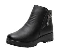 ARtray Ankle Boots Women's Black Ankle Shoes Short Boots with Side Zip Soft Comfortable Platform Boots Slip On Boots Leather Warm Cosy Barefoot Shoes Shaft Durable, black, 7 UK