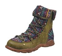 ARtray Ankle Boots Women's Bohemian Versatile Lace-Up Ankle Boots Ethnic Style Short Boots Fashion Colourful Pattern Party Dance Shoes Non-Slip Ultralight High Boots Outdoor Essentials, Army Green, 7